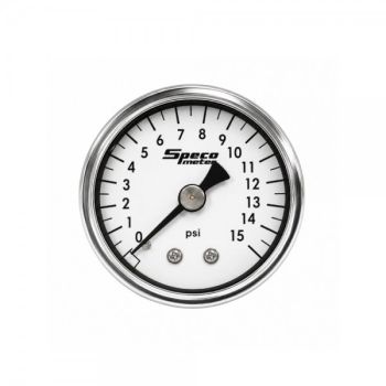 Speco Meter 1-1/2" 15psi Mechanical Fuel Pressure Gauge White Dial Chrome Housing 512-15