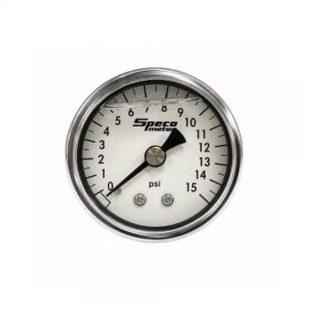 Speco Meter 1-1/2" 15psi Liquid Filled Mechanical Fuel Pressure Gauge White Dial Chrome Housing 512-16