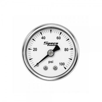 Speco Meter 1-1/2" 100psi Mechanical Fuel Pressure Gauge White Dial Chrome Housing 512-20
