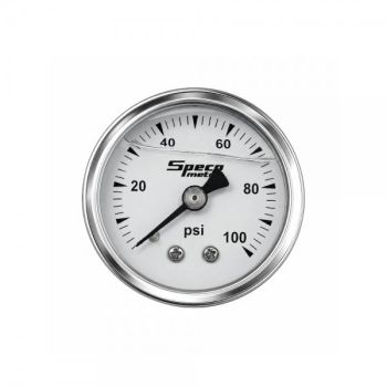 Speco Meter 1-1/2" 100psi Liquid Filled Mechanical Fuel Pressure Gauge White Dial Chrome Housing 512-21