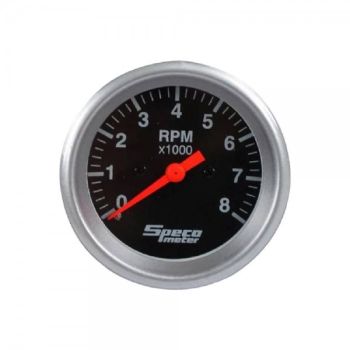 Speco Meter 2-5/8" 12V 8000rpm Tachometer Black Dial Silver Bezel 520-01