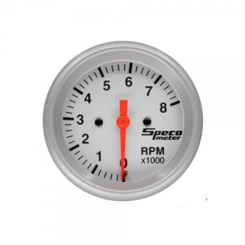 Speco Meter 2-5/8" 12V 8000rpm Tachometer White Dial Silver Bezel 520-02