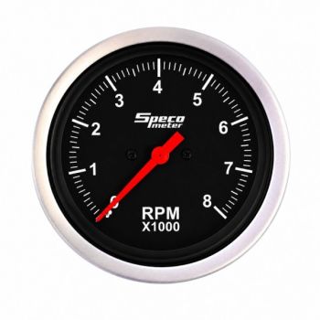 Speco Meter 85mm Dash Mounted Electronic Tachometer Black Dial Silver Bezel 520-13