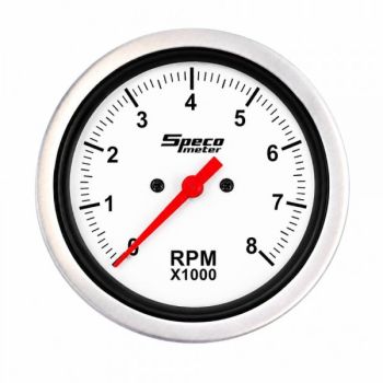 Speco Meter 85mm Dash Mounted Electronic Tachometer White Dial Silver Bezel 520-14