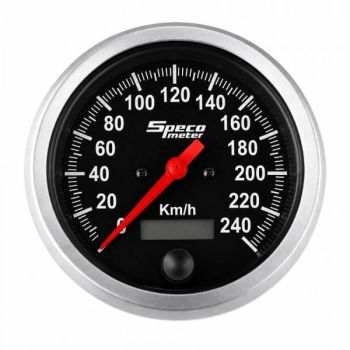 Speco Meter 85mm Dash Mounted Programmable Speedometer Black Dial Silver Bezel 521-00