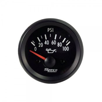 Speco Meter 2" 12V 100psi Electric Oil Pressure Gauge Black Dial Black Bezel 523-16