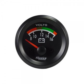 Speco Meter 2" 8-16 Volt Voltmeter Gauge Black Dial Black Bezel 523-22