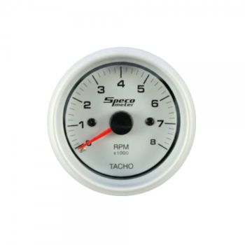 Speco Meter 2" 12V 8000rpm Tachometer White Dial Silver Bezel 524-01
