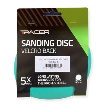 Pacer Velcro Sandpaper 150mm 6H 320 Grit 5Pk V66320-5